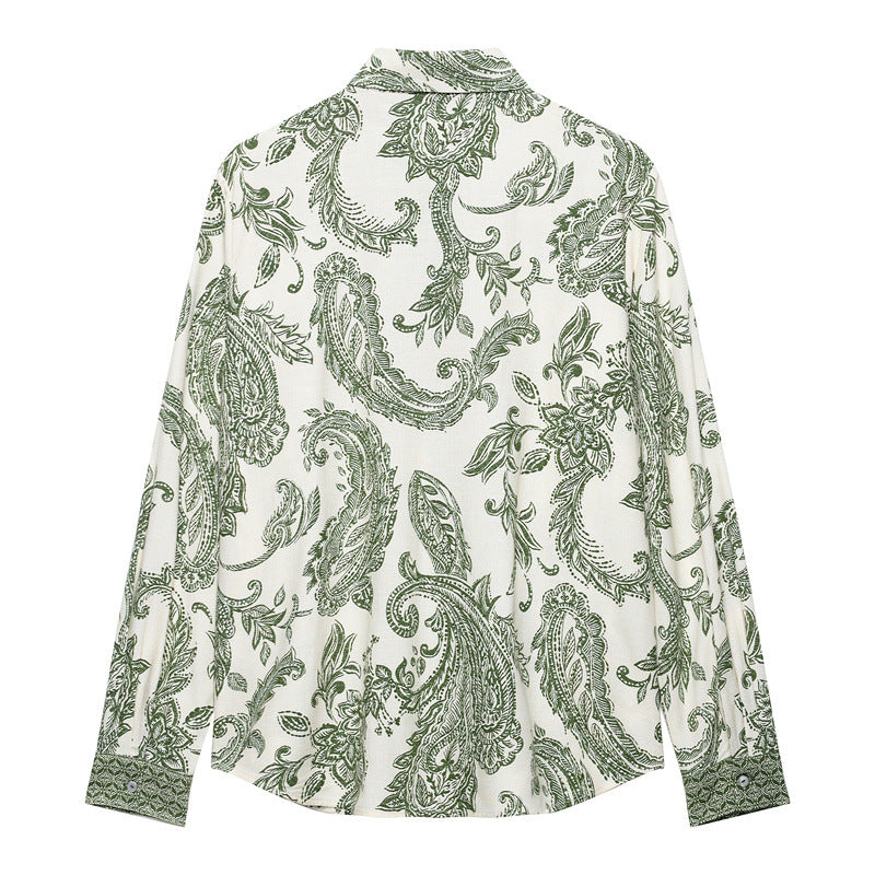 European And American Retro Style Spring And Summer Leaf Print Shirt