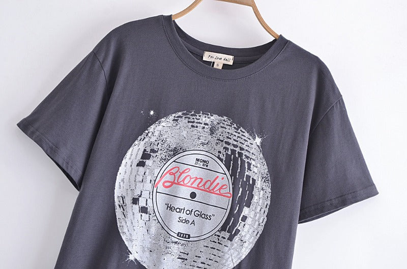 Women's Round Neck Loose Letter Circle Print Short Sleeves