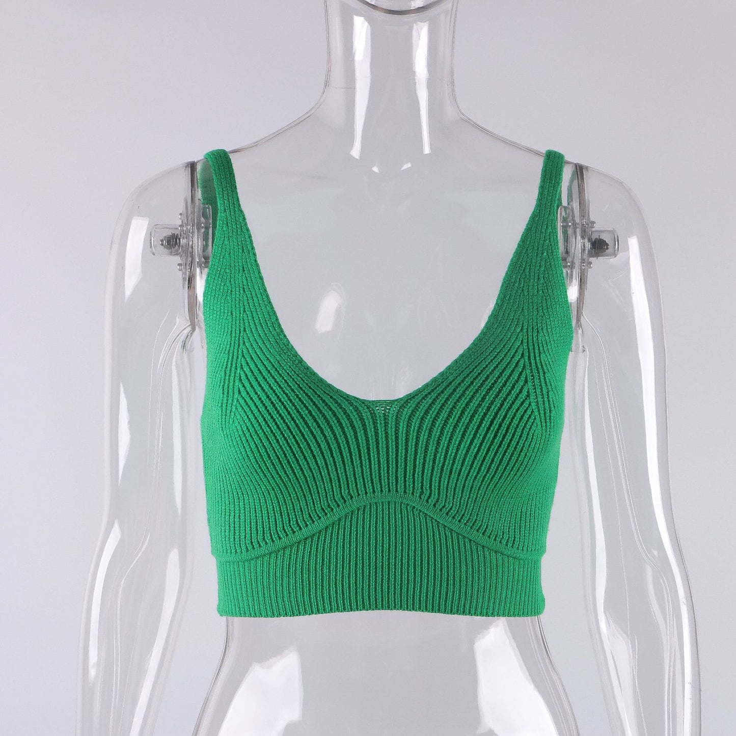 Casual Off Shoulder Low Cut Slim Fit Knit Solid Tank Top