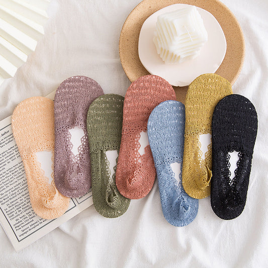 Lace Cotton And Linen Deep Mouth Lace Invisible Ladies Net Stockings