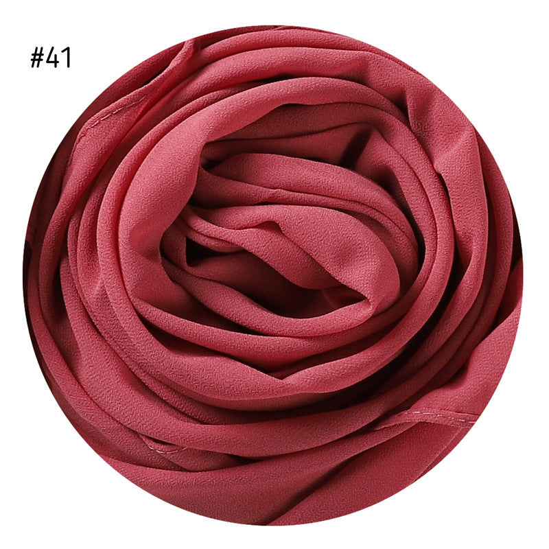 Women's Simple And Versatile Solid Color Pearl Chiffon Scarf
