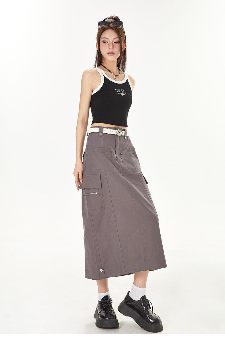 Split Straight Japanese Style Slim Fit Skirt