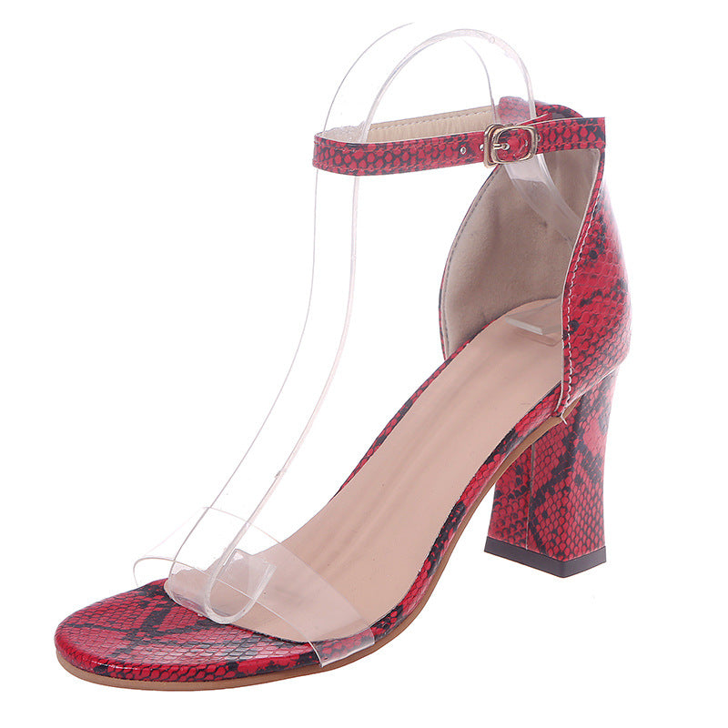 Large Size Spring And Summer Thick Heel Ladies Snake Sandals