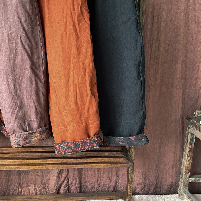 Retro Artistic Stone Washed Linen Quilted Baggy Pants
