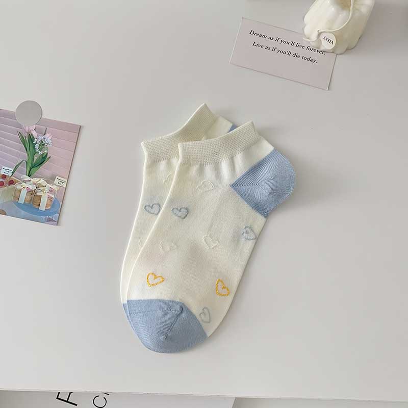 Shallow Mouth Socks Striped Embroidery Cartoon