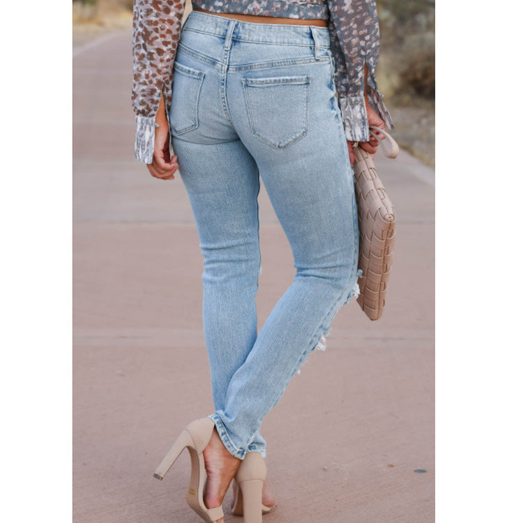 Women's Skinny Pants Cotton Trousers With Holes