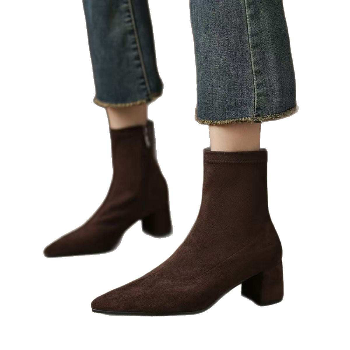 Suede Ankle Boots With Mid Heel