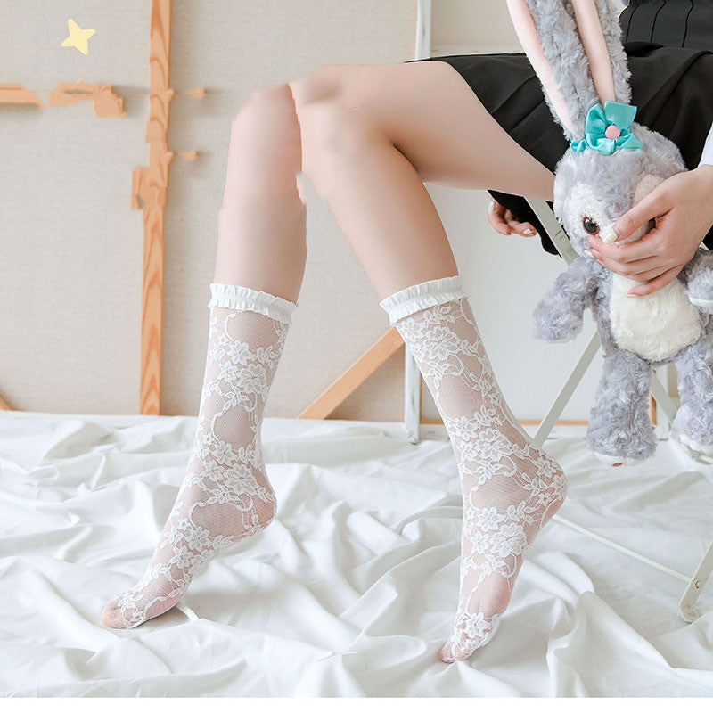 White Lolita Lace Socks Sweet Retro Calf Socks