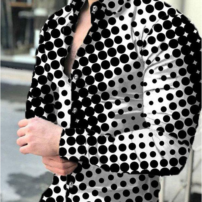 Mens 3D Digital-Print Long-Sleeve Casual Shirt