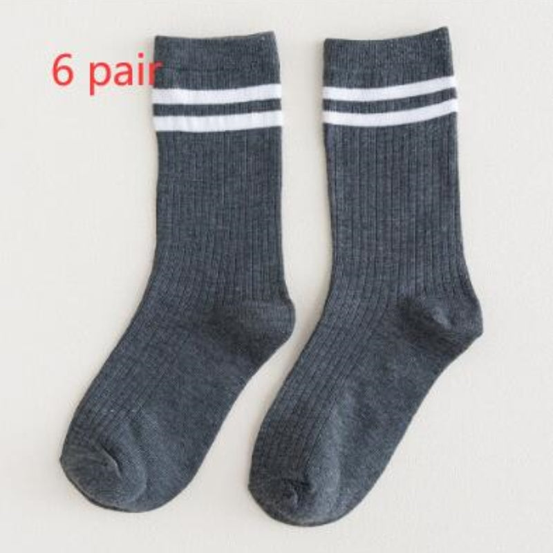 Mid-calf Length College Style Parallel Bars Trendy Retro Women's Striped Socks
