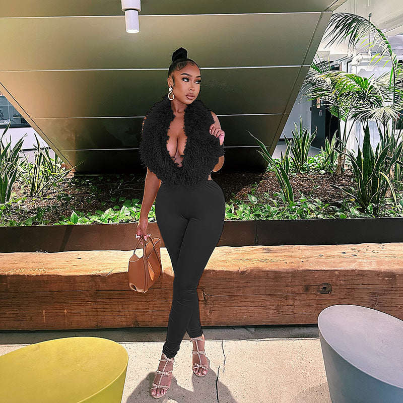 Bare Back Lace-up Tight Trousers Two-piece Suit