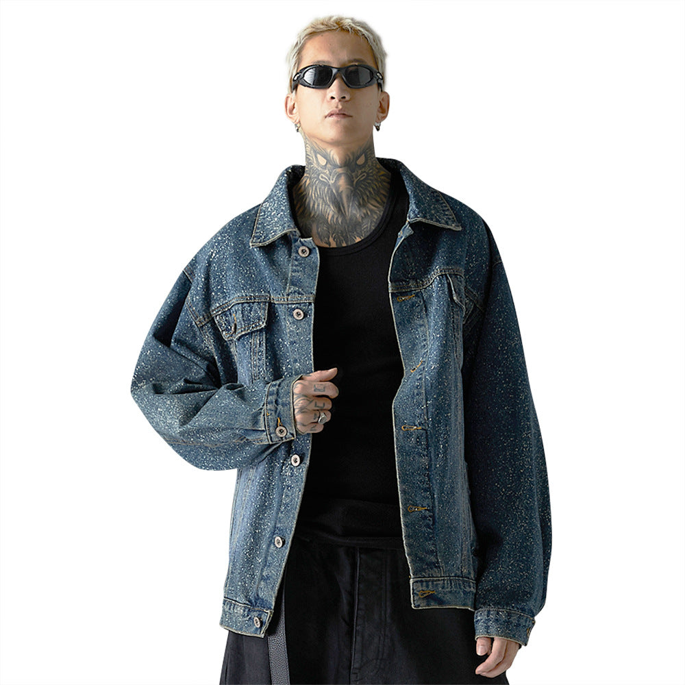 Splash-ink Splash Heavy Industry Washed Silver Hand-painted Denim Coat