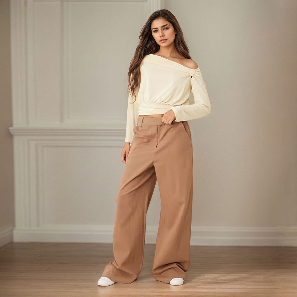 Autumn And Winter Outfit Small Design Sense Pleated Waist Single Shoulder Short Top Women