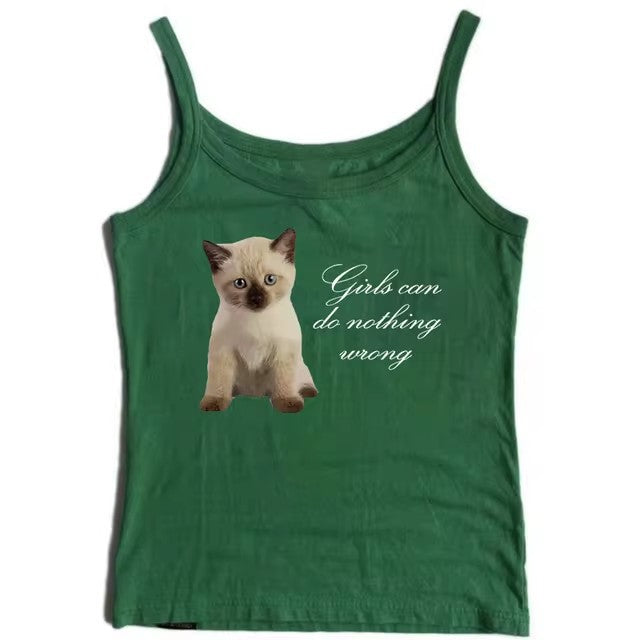 Cute Cat Letter Print Vest Sling Girl Slim Fit