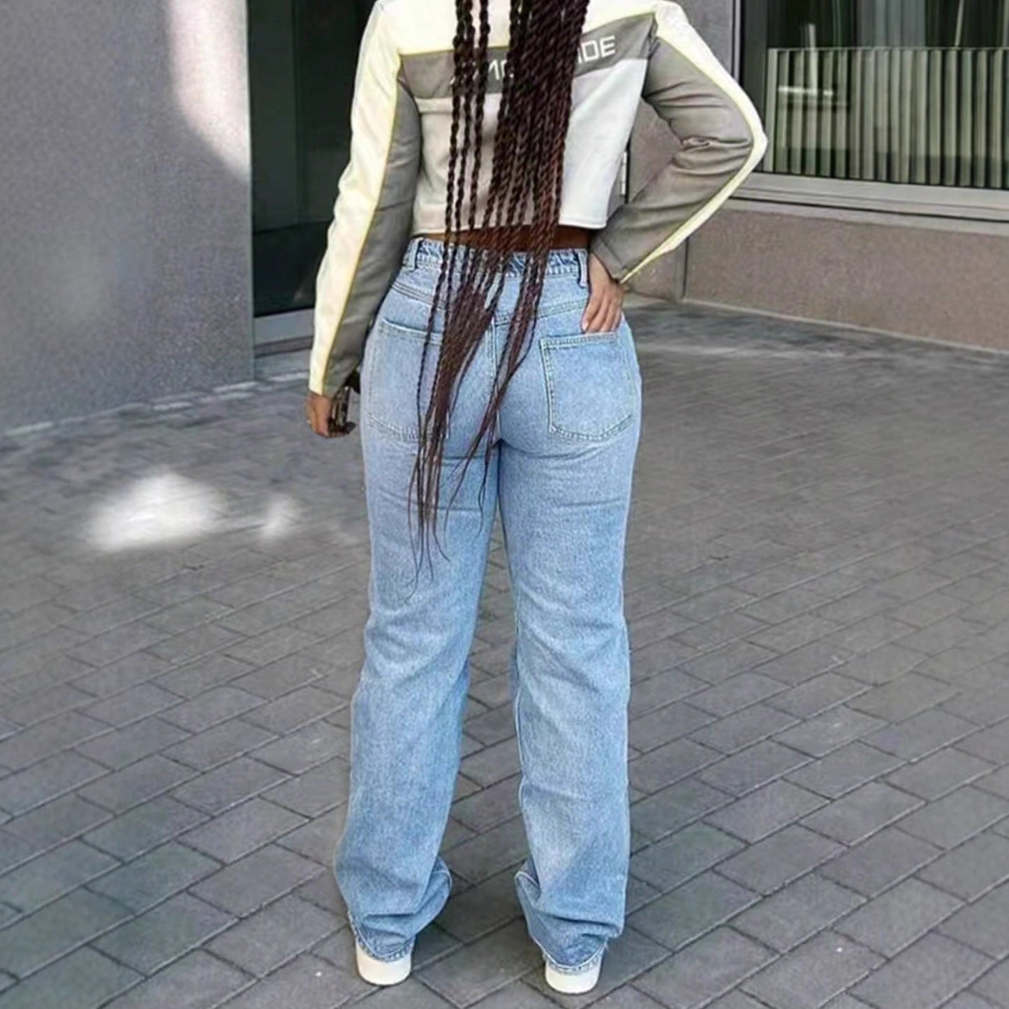 Elegante rhinstensjeans med brede ben til damer