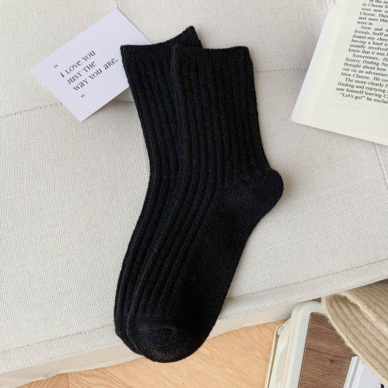 Wool Thickened Women's Medium Tube Solid Color Socks