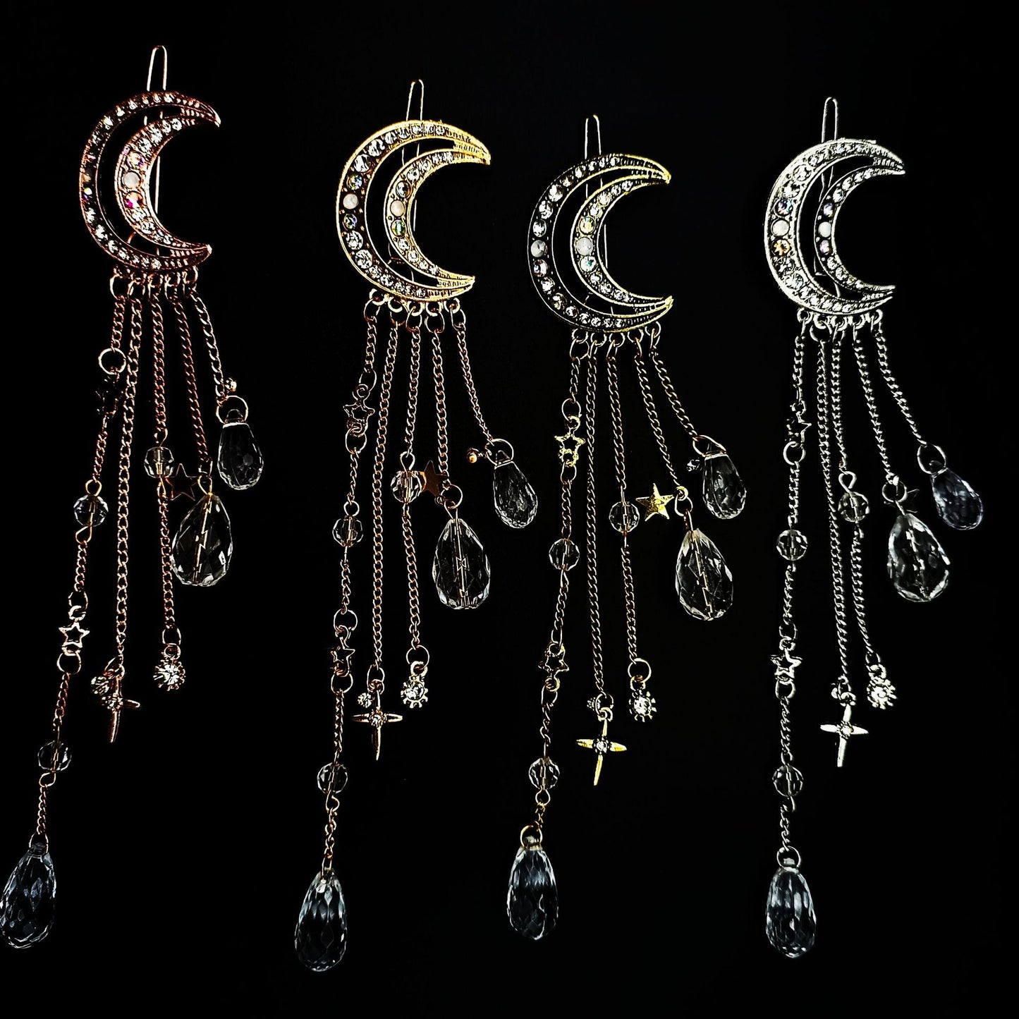 Diamond Studded Moon Tassel Five-pointed Star Pendant Side Clip