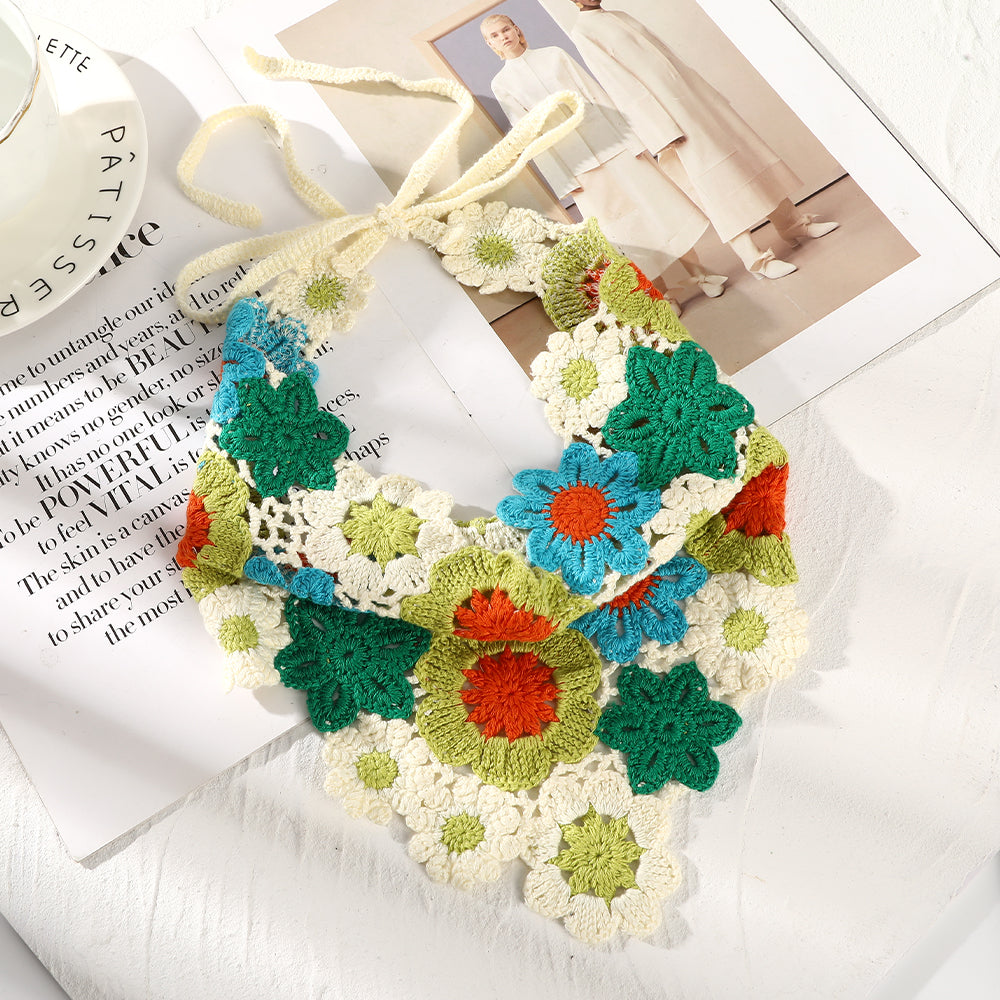 Girl Checker Crochet Triangle Scarf Headband Knitted Flower
