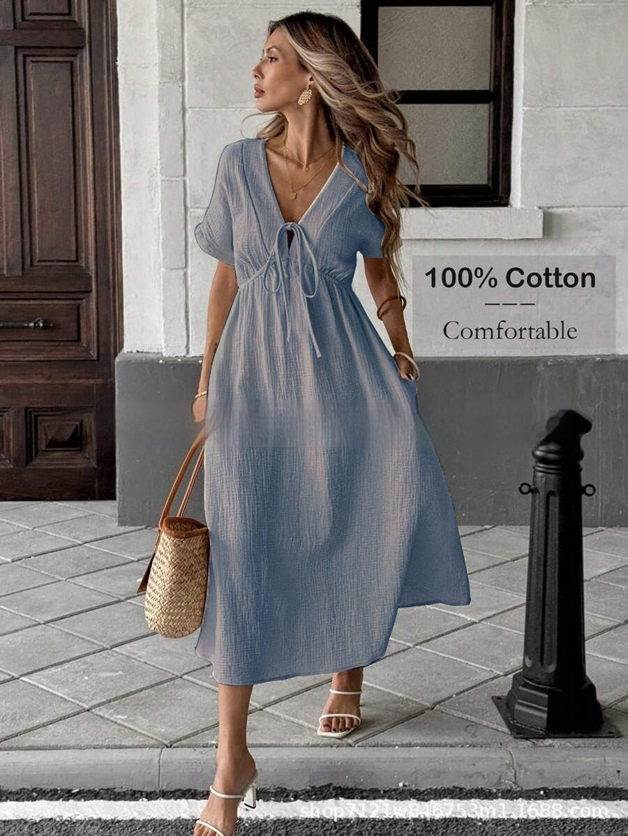Womens Bohemian Deep V-Neck Dress