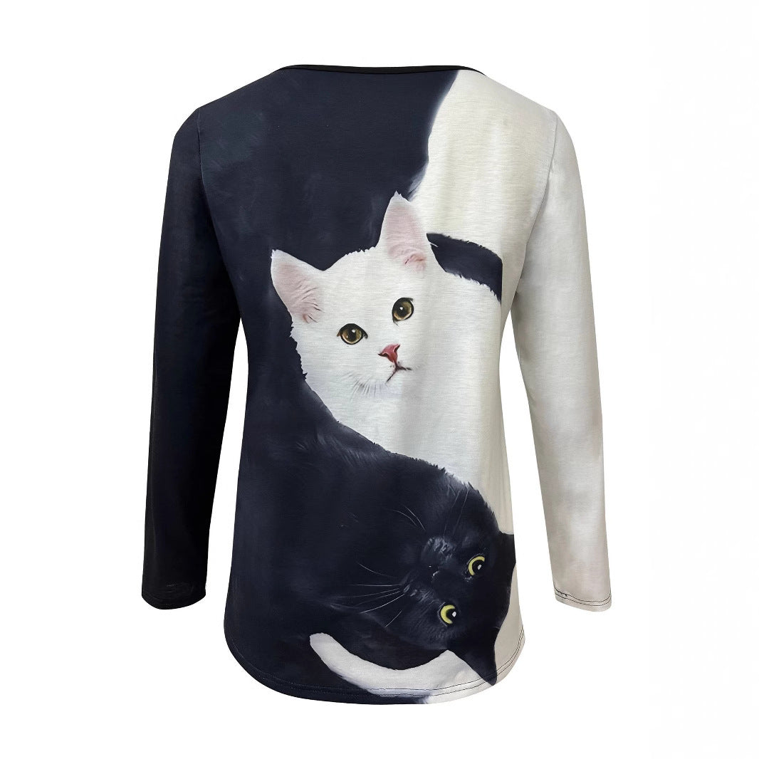 Figursyet T-shirt til kvinder med katteprint