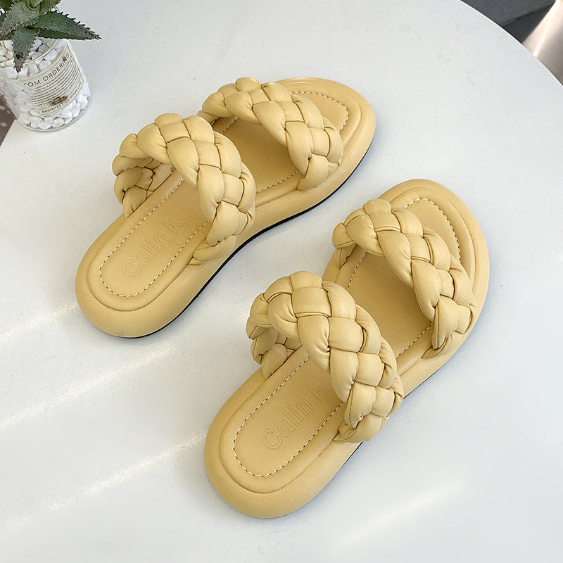Women's New Fairy Style Woven Flat Retro Slippers