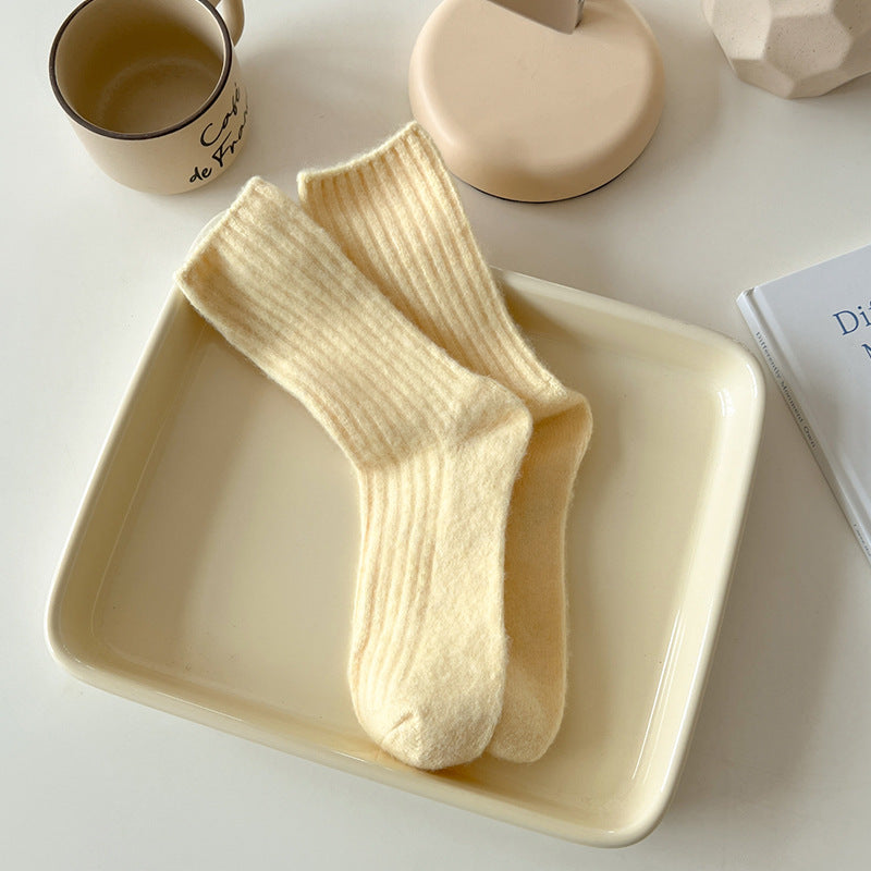 Womens Thickened Fleece-Lined Wool Mid-Calf Socks