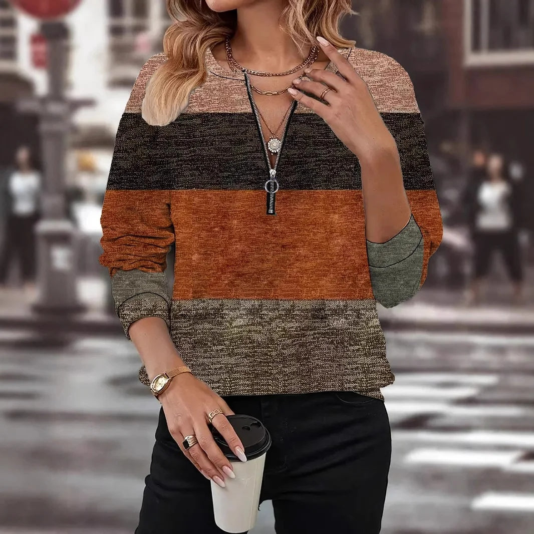 Color Block Knit Sweater With Half Zip