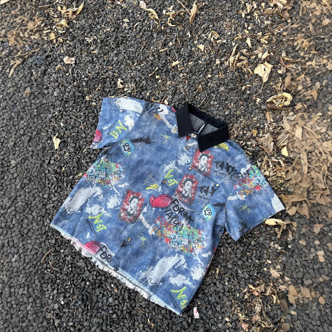 Same Summer American Retro Hip Hop Polo Collar Shirt