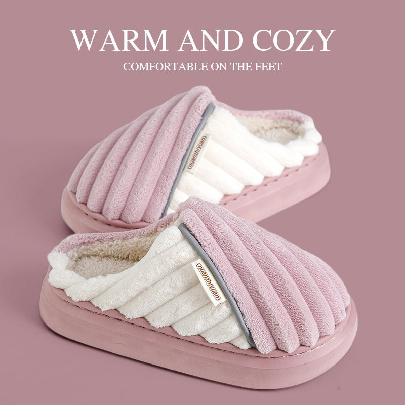 Over Plus Size Fleece Lined Padded Warm Keeping Thick-soled Cotton Slippers