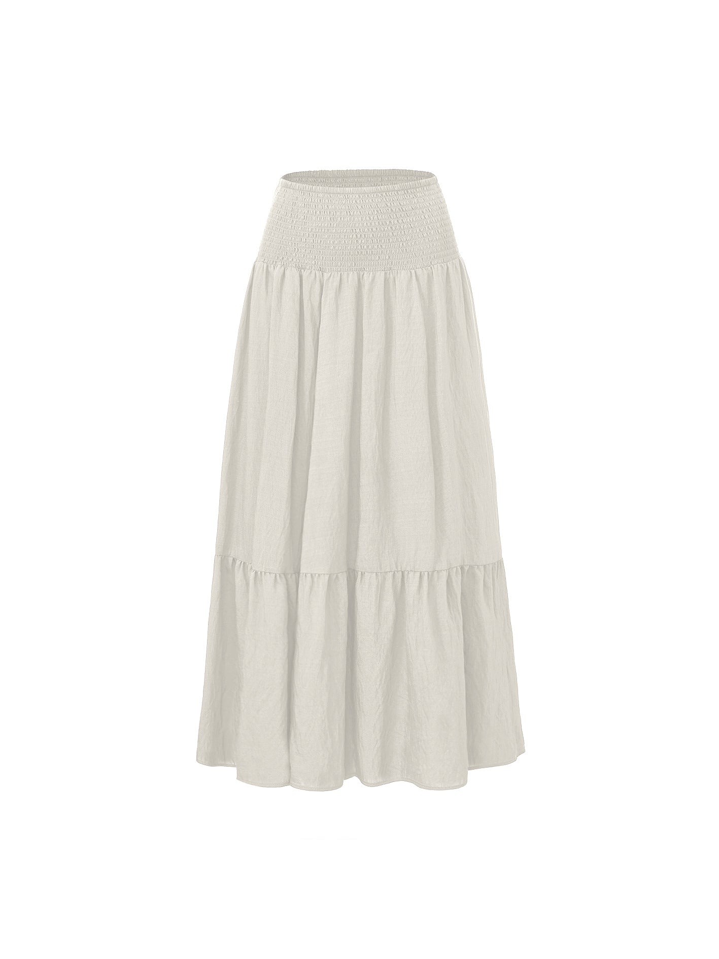 High-waisted Pleated Elastic Waist Skirt Solid Color With Pockets A-line Silhouette