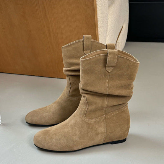 French Retro Autumn And Winter New Frosted High Sleeve Western Cowboy Boot Women