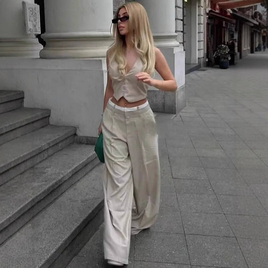 Women's Cut Halterneck Vest Trousers Suit