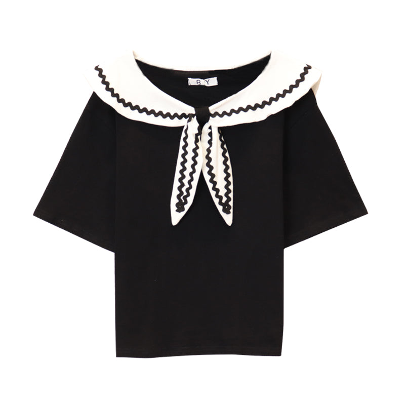 Short Sleeve Navy Collar Sweet Chic Top Prep Style