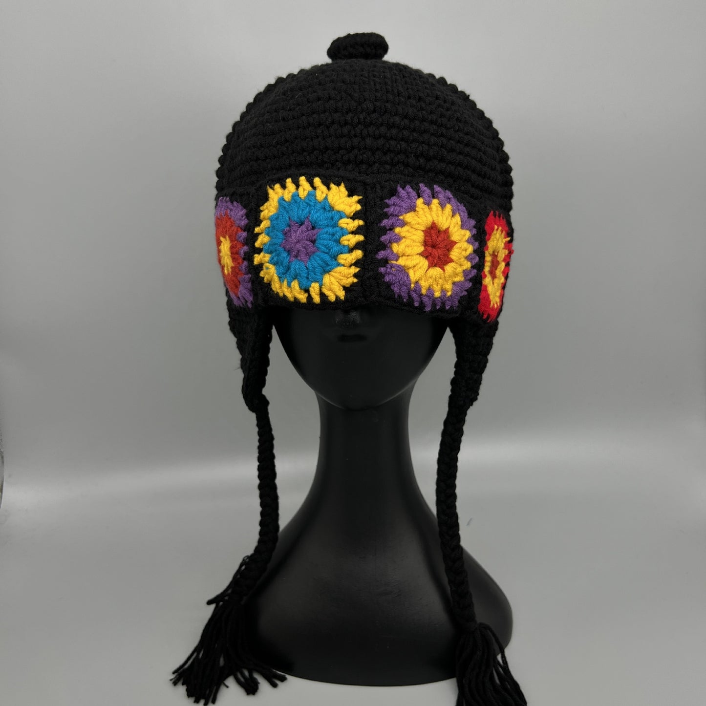 Ethnic Hand Made Flower Knitted Pot Hat Female