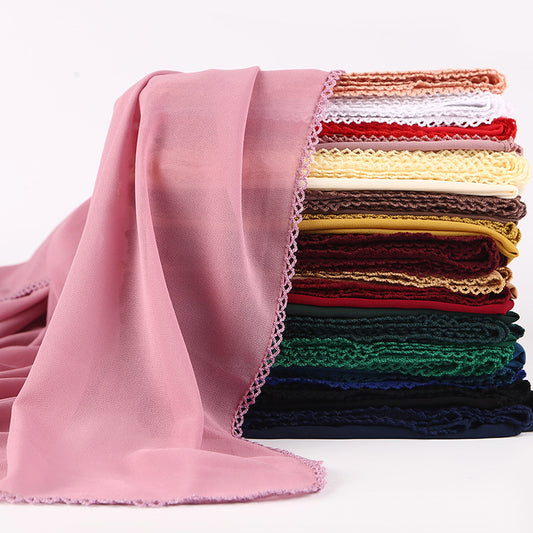 Elegant Dame Monokrom Blondepanel Perle Chiffon Tørklæde