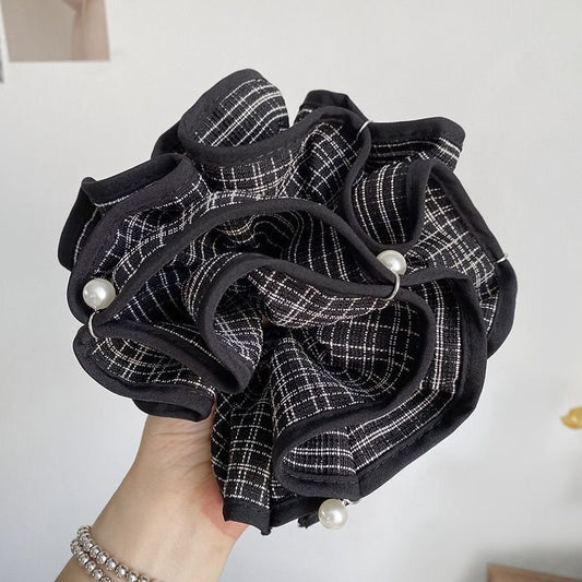 Ny Retro Sort Og Hvid Ternede Perle 3D High-end Scrunchie