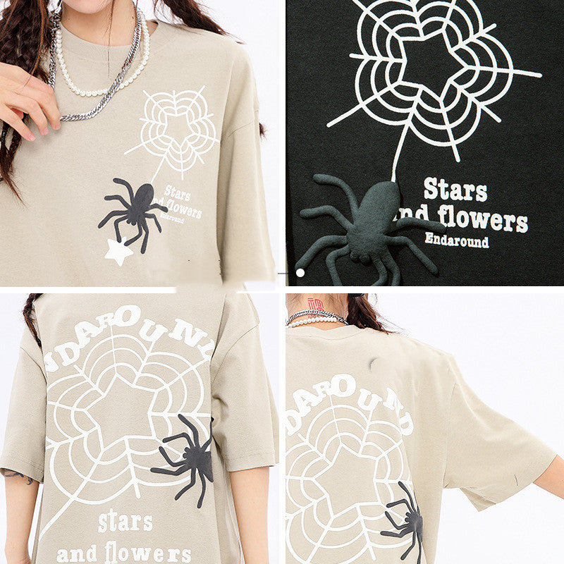 Spider Web Puff Print Short-sleeved T-shirt For Men And Women