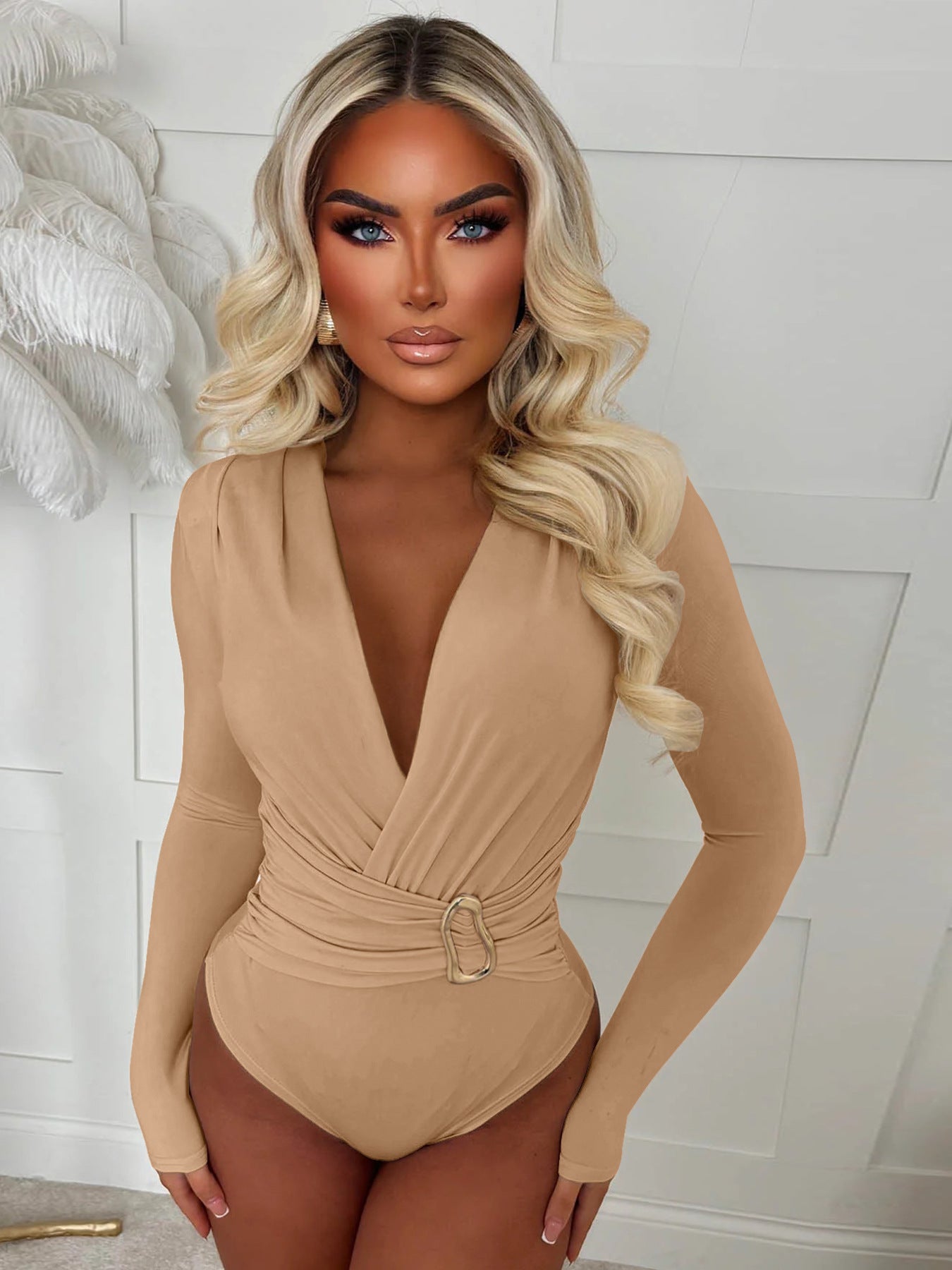 Fashion V-neck Tight Long-sleeved Bodysuit