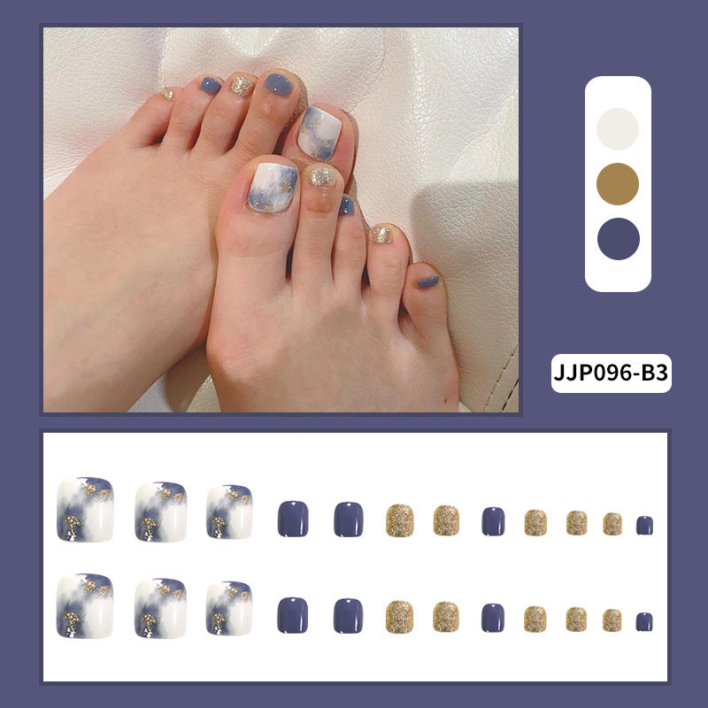White Blue And White Blooming Gold Foil Manicure