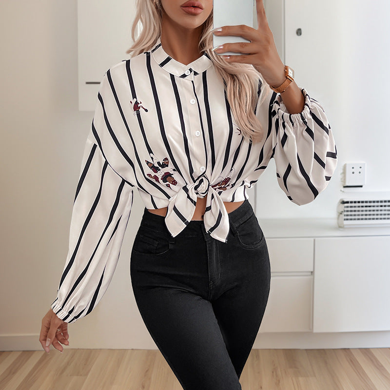 Commuter-style Single-breasted Striped Lapel Shirt