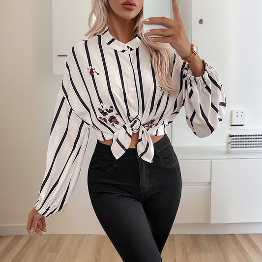 Commuter-style Single-breasted Striped Lapel Shirt