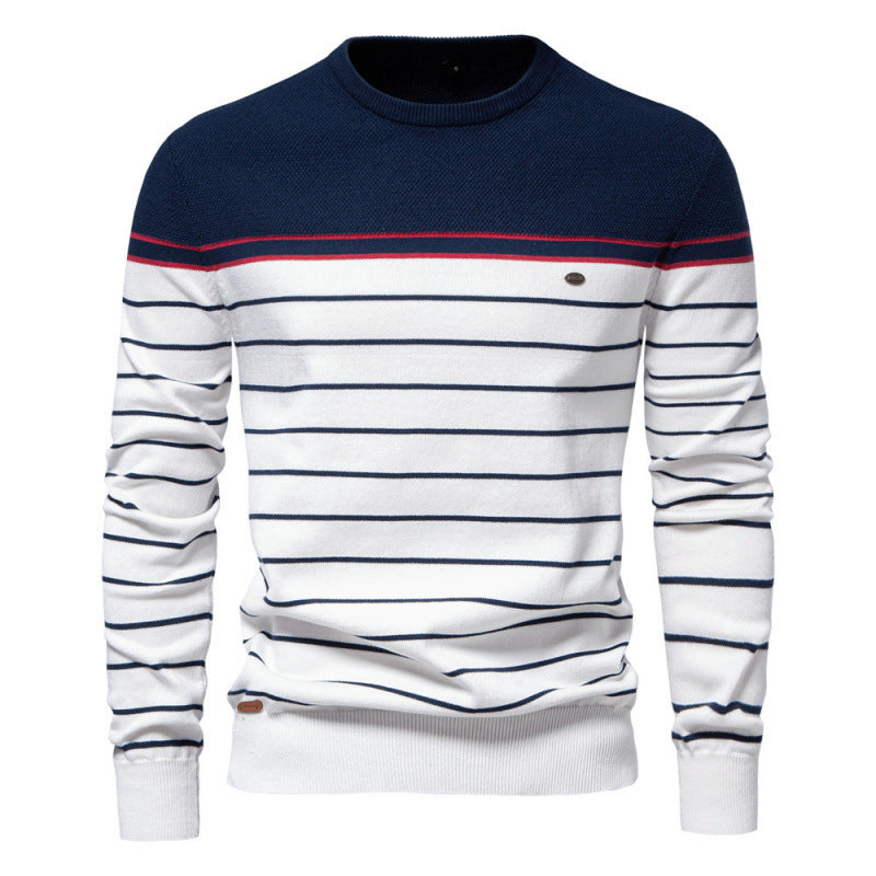 Stribet casual langærmet sweater til mænd i farvematch