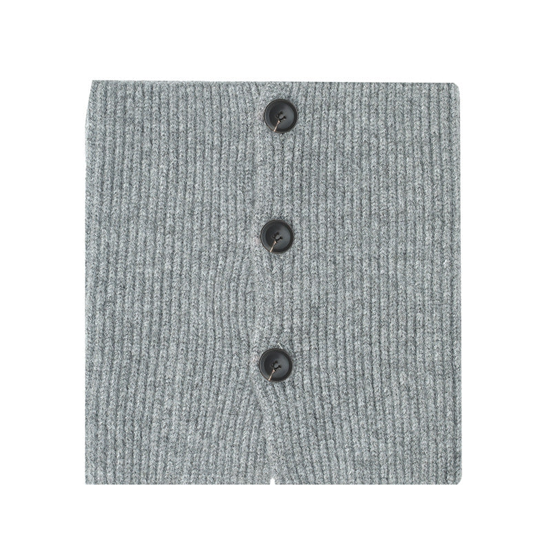 European And American Winter Korean Style Wool Solid Color Clip Flower Shaped Button Knitted Scarf