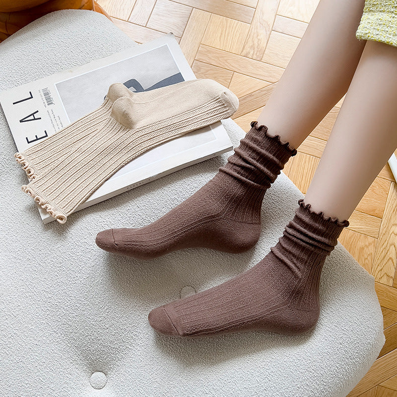 Auricularia Edge Women's Medium Hose Pure Cotton Cute Japanese Style