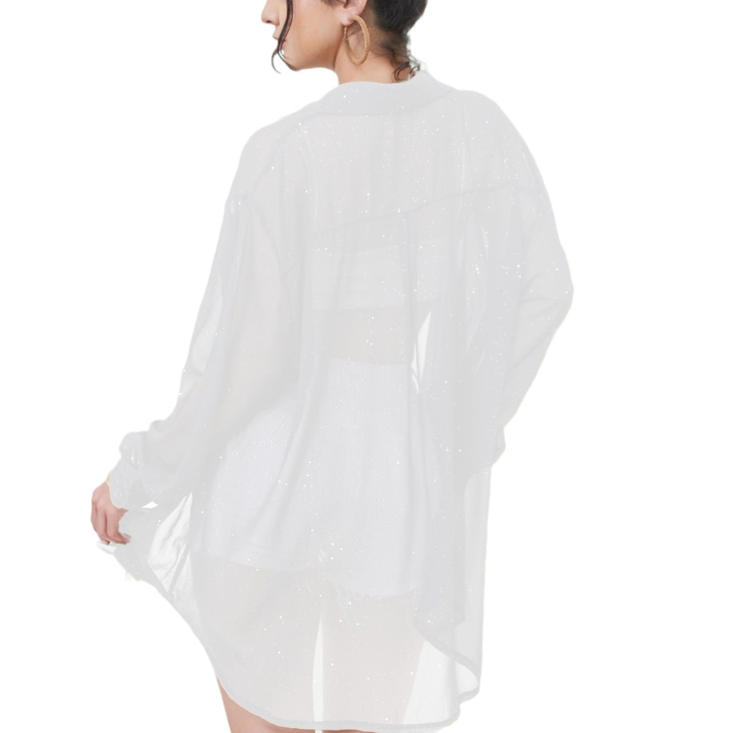 Women's Long Sleeve Thin Lapels Sequined Shirt Casual Shirt
