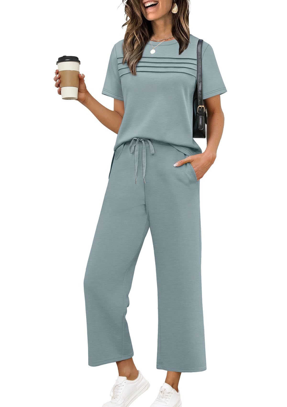 Two-Piece Summer Travel Vacation Outfit Short-Sleeve Casual Set