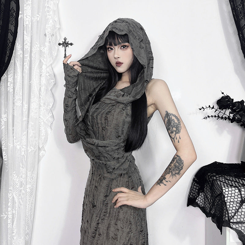 Spliced Hooded Dress For Women