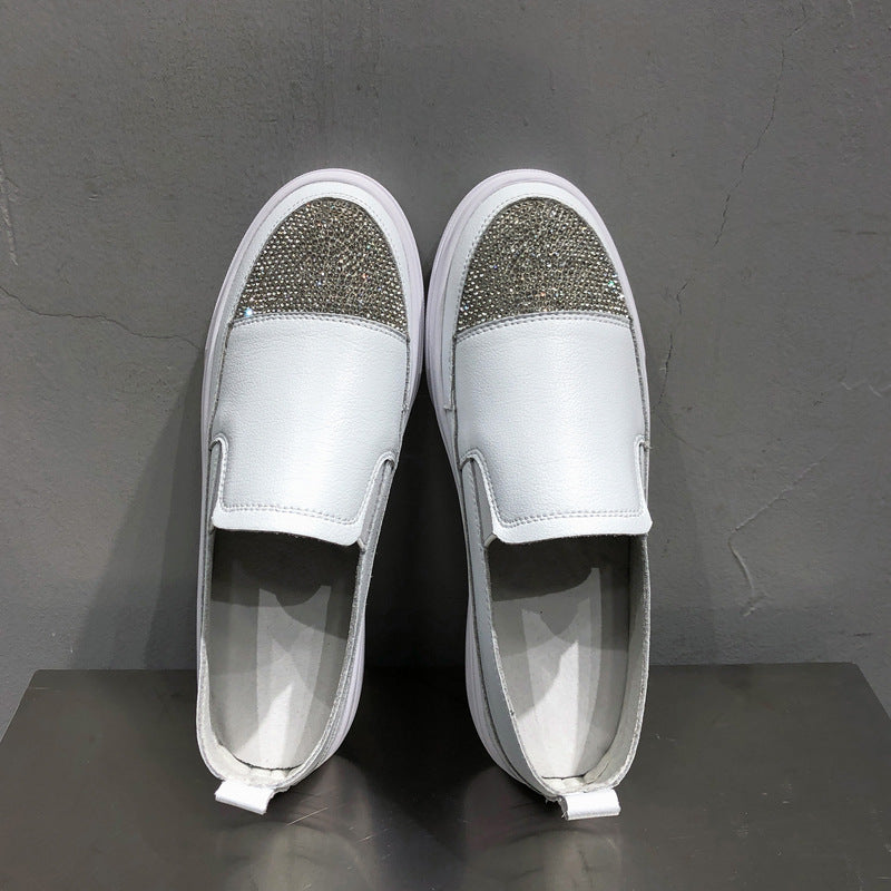 Women's Leather Slip-on Platform All-match White Shoes