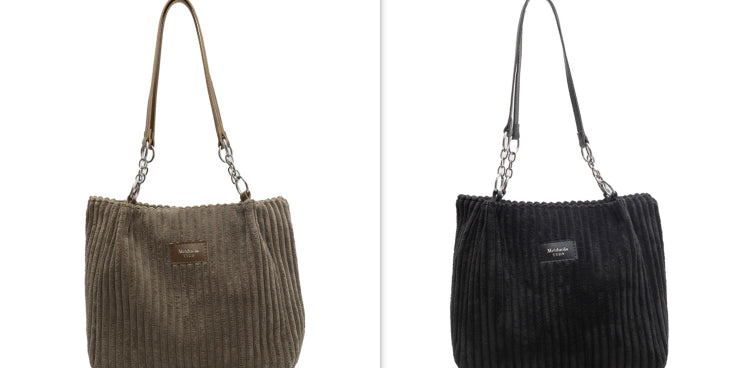 Casual Simple Portable Shopper Tote Bag Corduroy Solid Commuter Zipper Women's Handbag