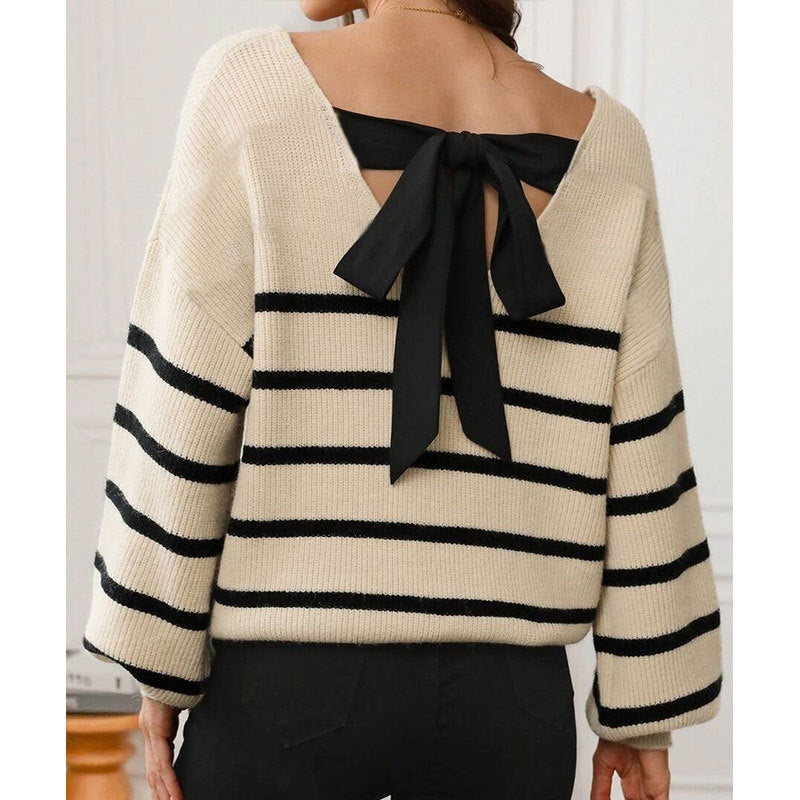 European And American Loose Bow Lace-up Sweater Coat